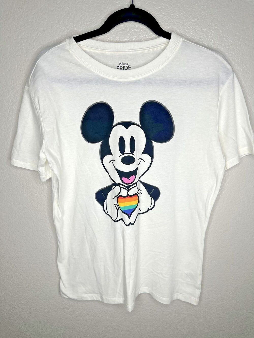 Disney Shirt Youth Large White Mickey Mouse Pride Rainbow Heart Graphic Tee Top